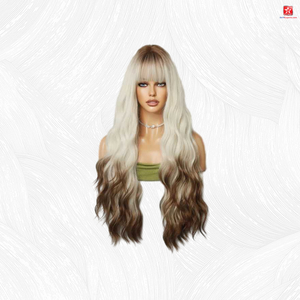Peluca Original de pelo de Reina sin pegamento, pelo blanco plateado para mujer, peluca rizada larga con ondas grandes teñidas de marrón
