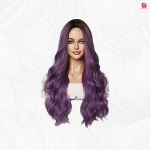 El centro púrpura de las mujeres al por mayor partió la explosión sintética rizada larga púrpura de las pelucas del pelo de la peluca rizada larga