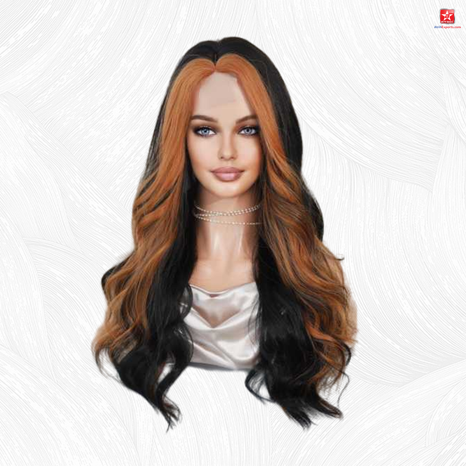 Swiss Lace Wigs Virgin Human Hair Women's Natural Black Orange Colour Ticked Medium Parted Big Wave Long Wig