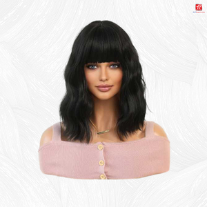 Factory Price Short Straight Hair Women's Black Short Curly Wig