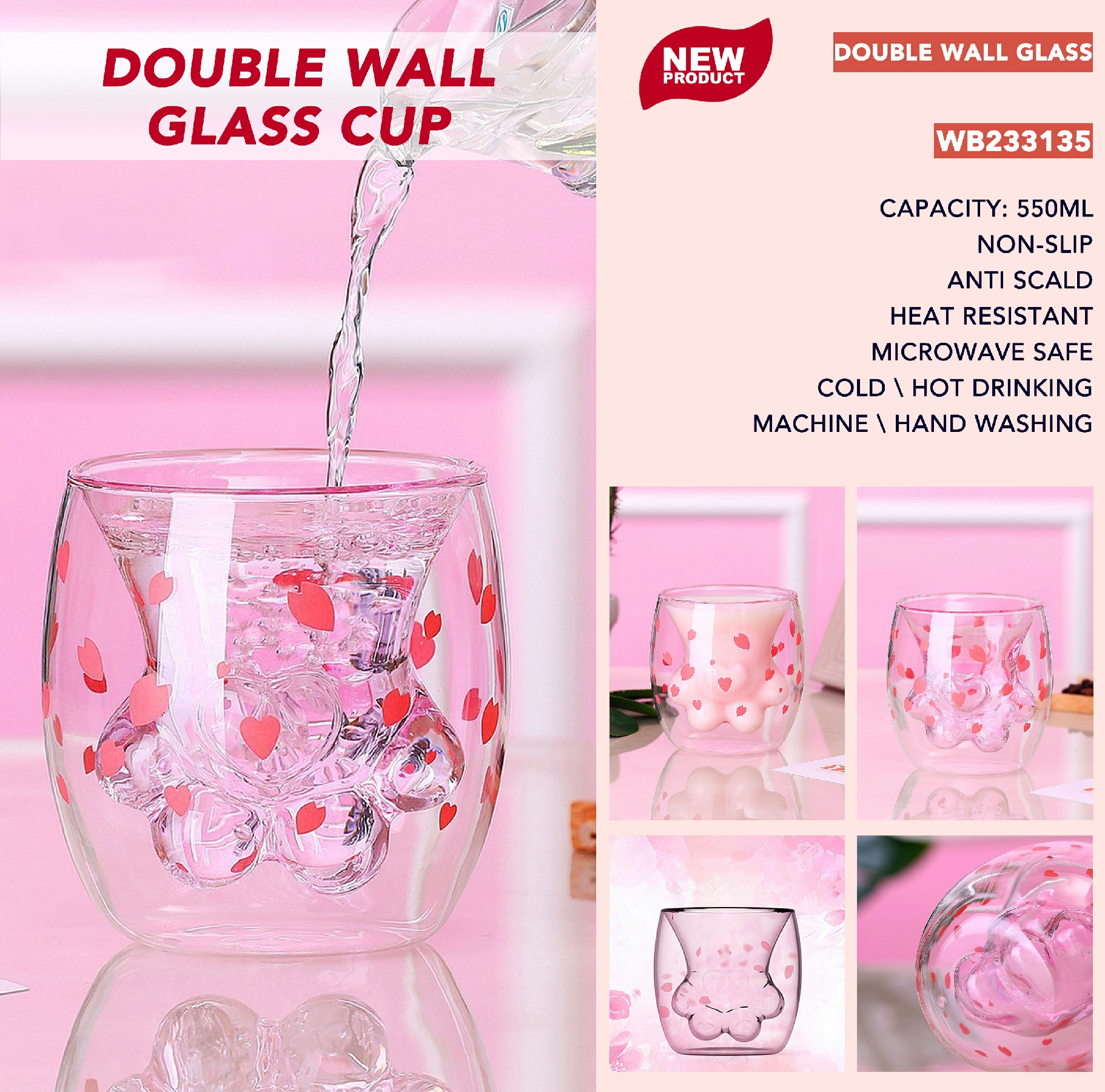 El compañero perfecto para los amantes de los gatos: cristal con forma de pata de gato de doble pared