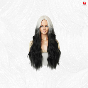 El centro blanco y negro del gradiente de las mujeres al por mayor partió las pelucas naturales del cabello humano de la peluca rizada larga