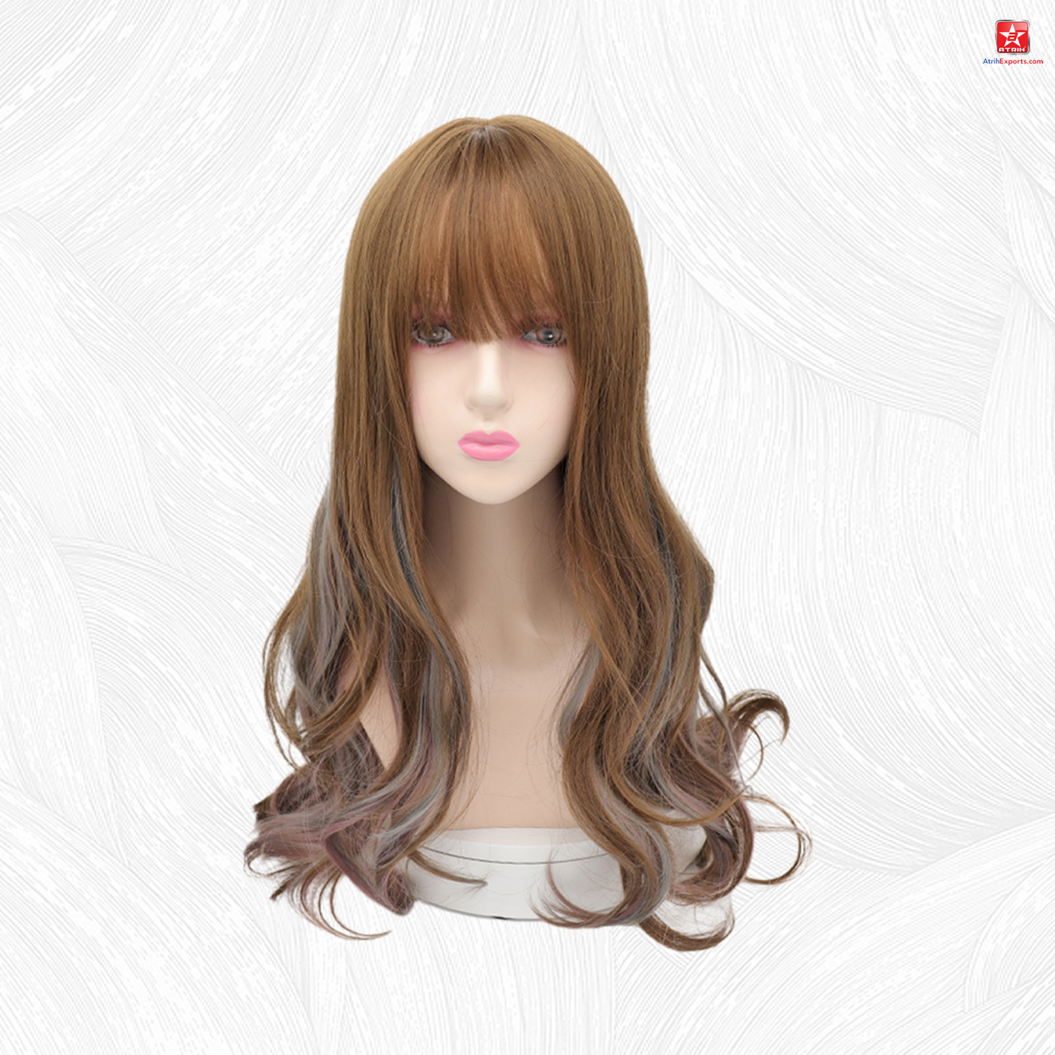 Wigs Human Hair Lace Front Long Curly Brown Wigs For Women with Bangs Wave Heat Resistant Synthetic Wigs Soft Natural Looking