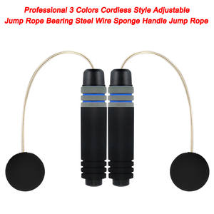 Cuerda para saltar profesional, 3 colores, estilo inalámbrico, cuerda para saltar ajustable, rodamiento, alambre de acero, mango de esponja, cuerda para saltar