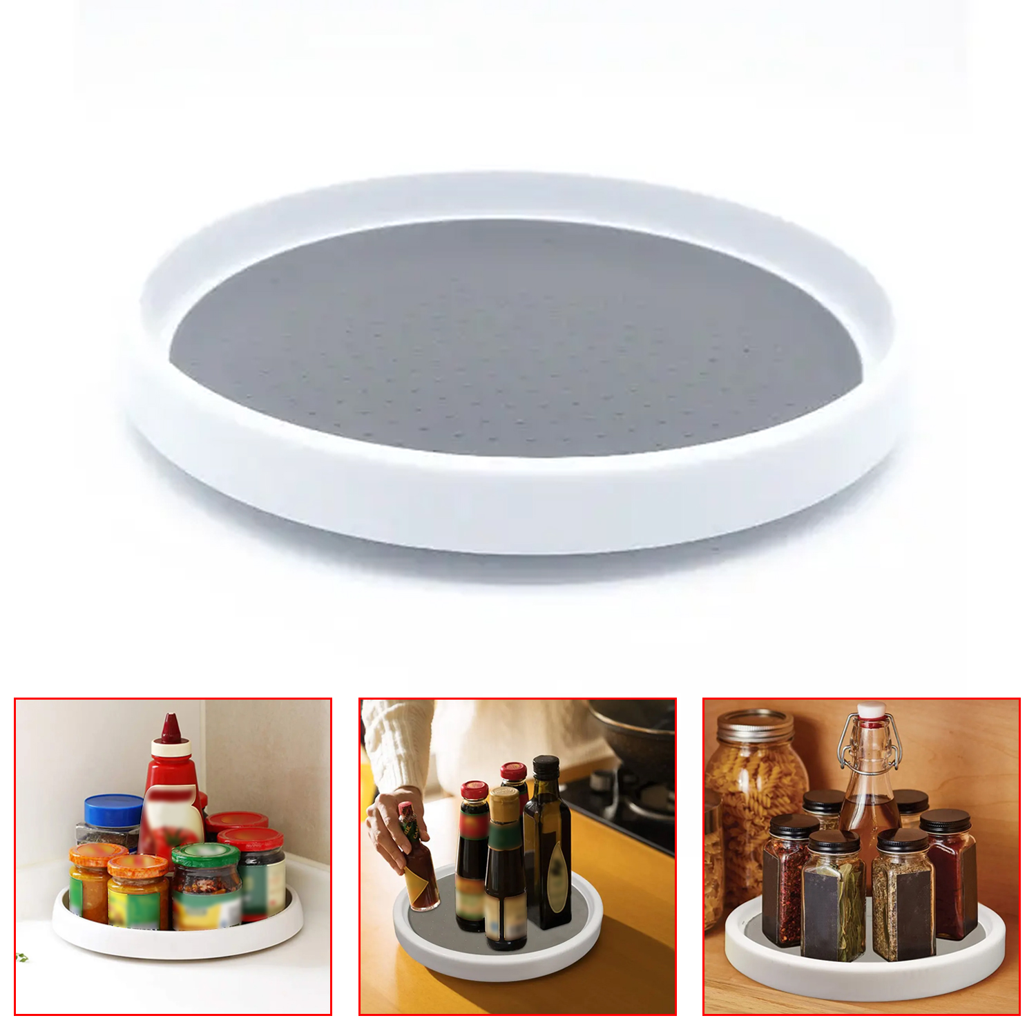 Estante para especias antideslizante con rotación de 360 ​​grados, tocadiscos con bandeja de almacenamiento de Base ancha, organizador giratorio para condimentos de cocina
