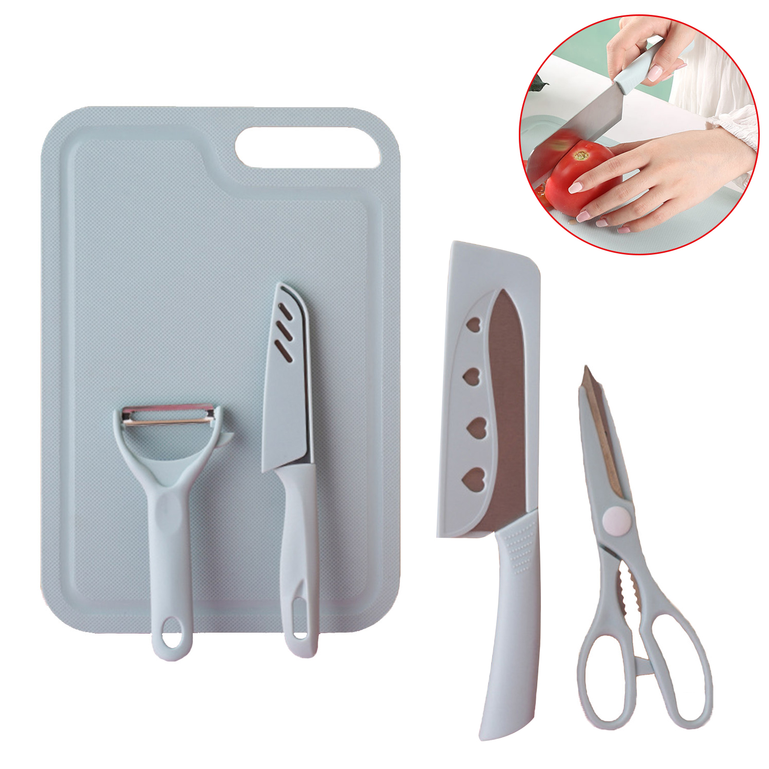 Juego de cuchillos de cocina de acero inoxidable, 3/4/5 unidades, tabla de cortar, peladores de frutas y verduras, utensilios de cocina, juego de cuchillos