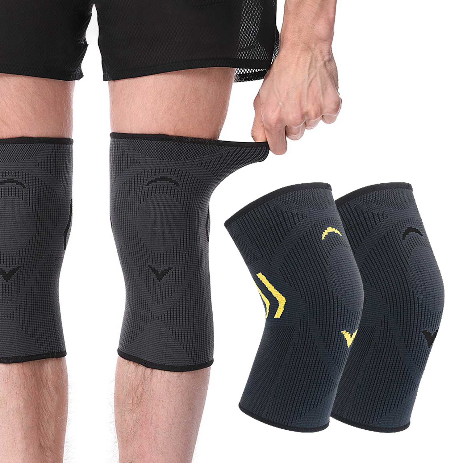 Manga de compresión de rodilla de punto antideslizante profesional para correr rodilleras deportivas de levantamiento de pesas