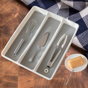 Organizador de cajón de cubiertos de almacenamiento multiusos para cocina de 3 compartimentos, bandeja para cubiertos para compartimento de cocina, organizador de utensilios