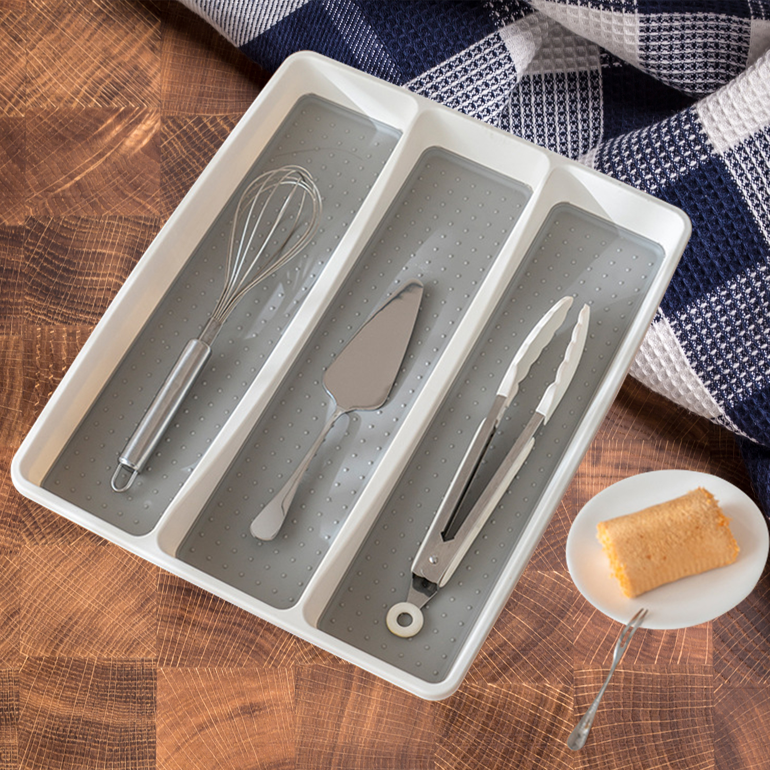 Organizador de cajón de cubiertos de almacenamiento multiusos para cocina de 3 compartimentos, bandeja para cubiertos para compartimento de cocina, organizador de utensilios