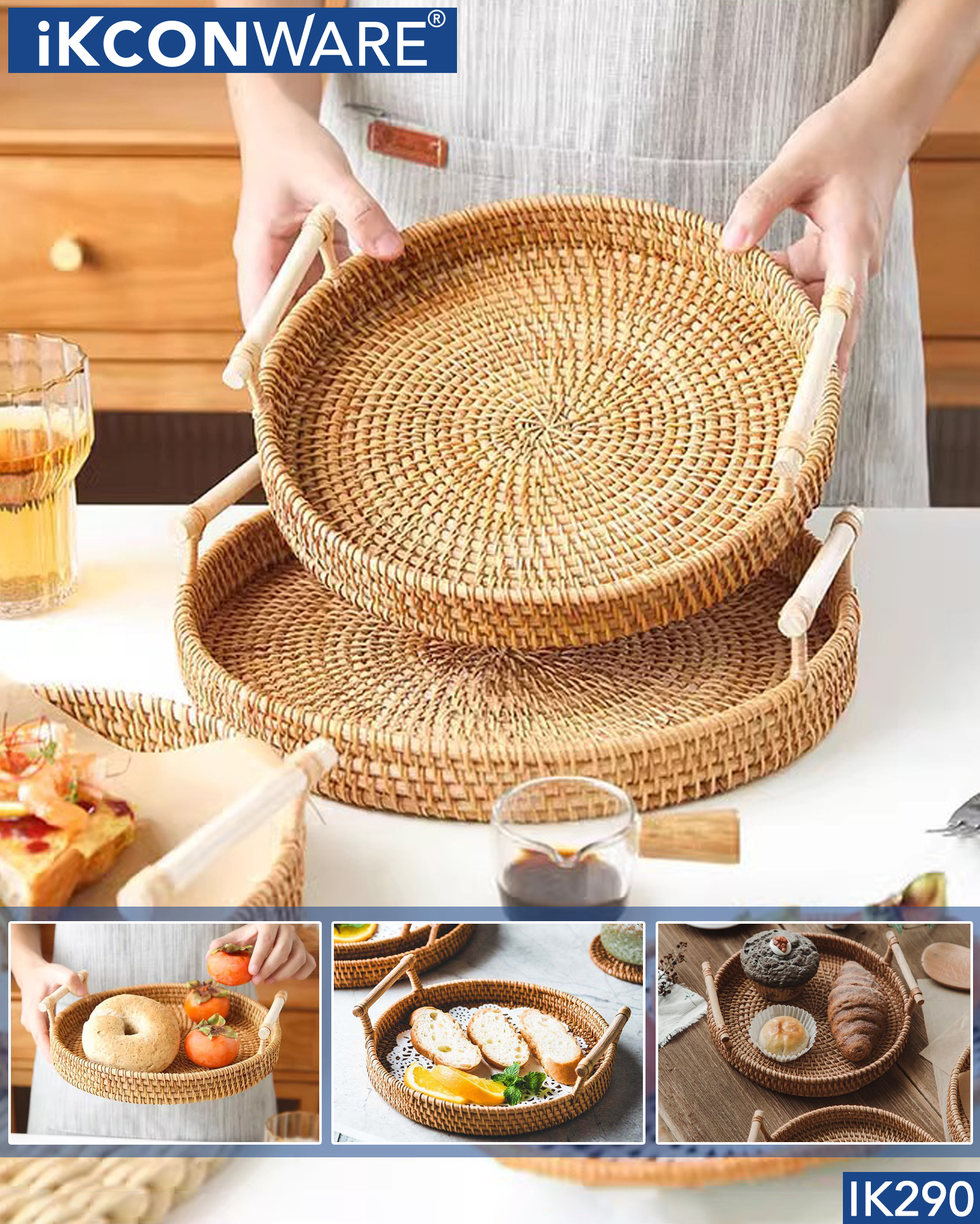 Descubra el encanto versátil de las bandejas tejidas para servir IKCONWARE (IK290)