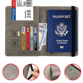 Funda para pasaporte de viaje, billetera con bloqueo RFID, tarjetero de cuero PU, organizador de documentos de viaje