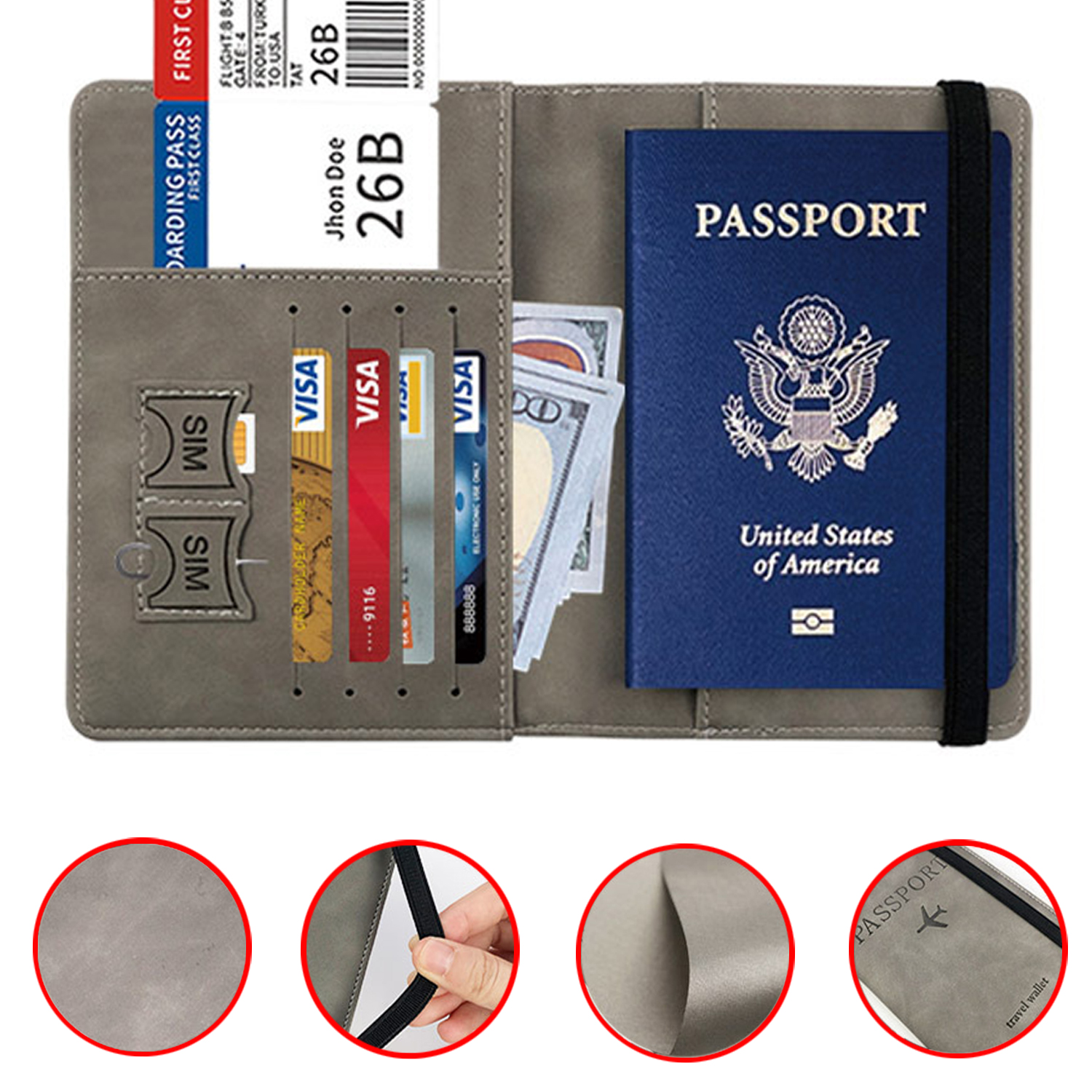 Funda para pasaporte de viaje, billetera con bloqueo RFID, tarjetero de cuero PU, organizador de documentos de viaje
