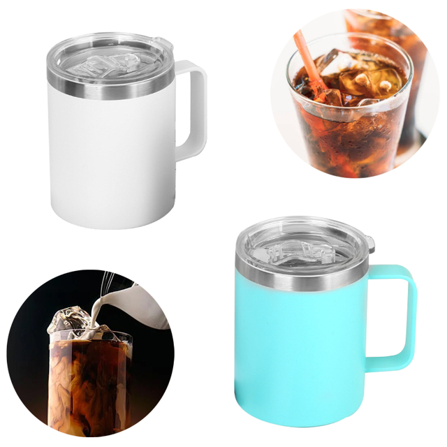 Vaso de viaje con aislamiento al vacío de doble pared de acero inoxidable de 10oz/12oz/14oz, taza de café, taza de vino, taza de café con asa