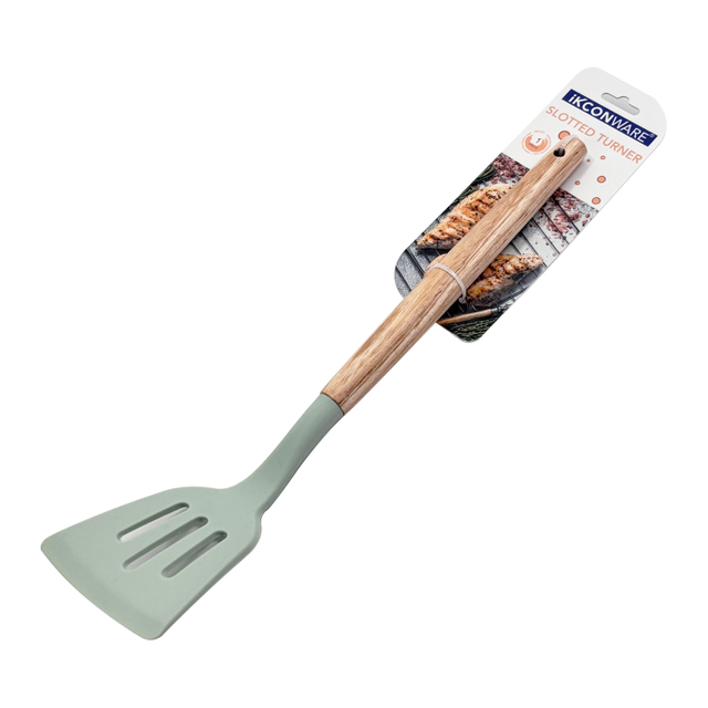 Espátula ranurada de silicona premium con mango de madera