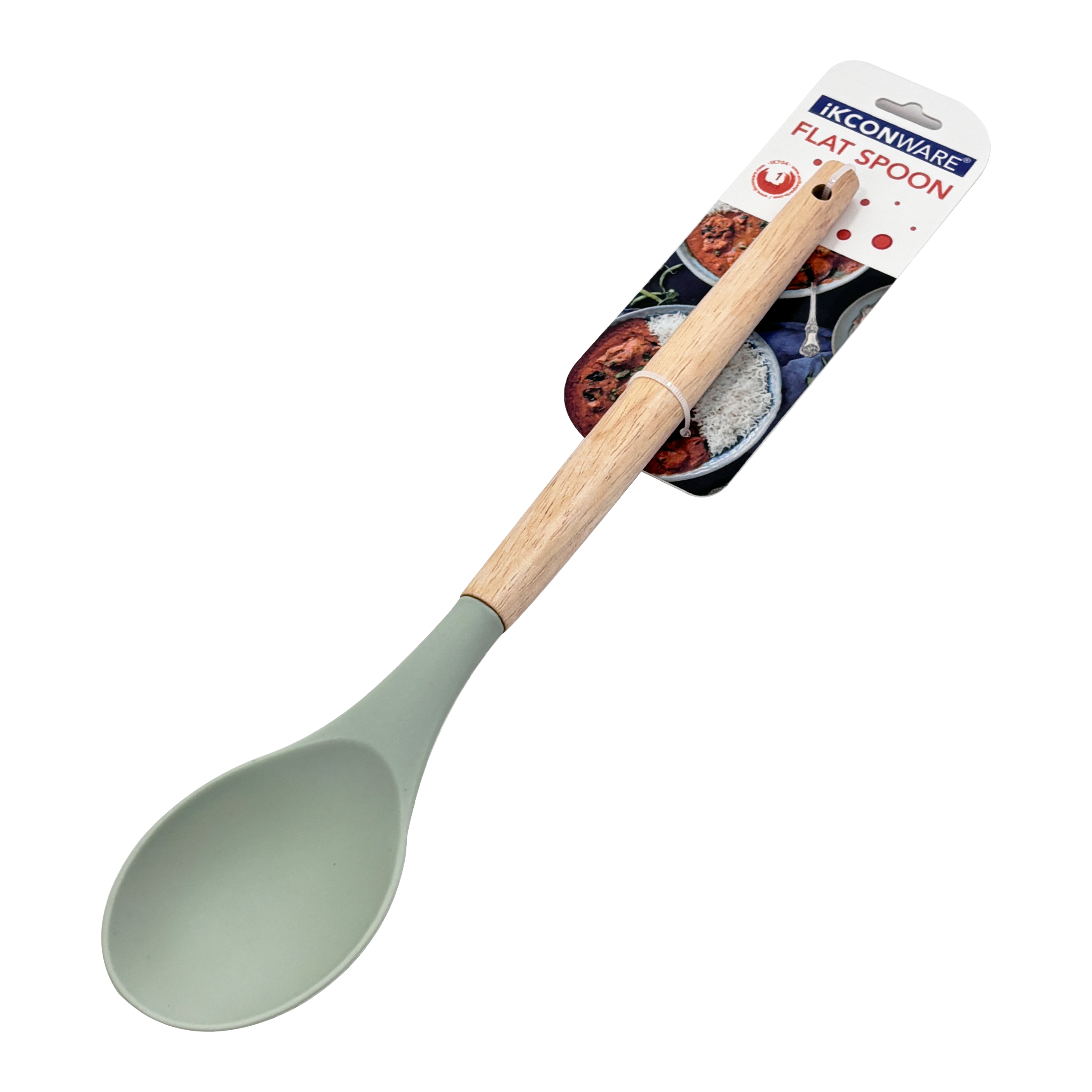 Cuchara de cocina plana de silicona con mango de madera