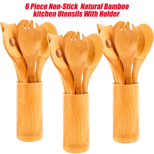 Juego de utensilios de cocina con cuchara de bambú para cocina, juego de cucharas de madera de teca Natural con mango, juego de utensilios de bambú para cocinar