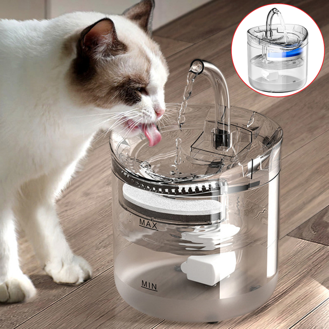 Fuente de agua automática para gatos de 2L con grifo, dispensador de agua para perros, filtro transparente, bebedero con Sensor para mascotas, alimentador para beber