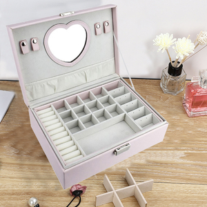 Joyero con espejo cuadrado, accesorios rosas, caja de almacenamiento portátil para decoración del hogar de niñas
