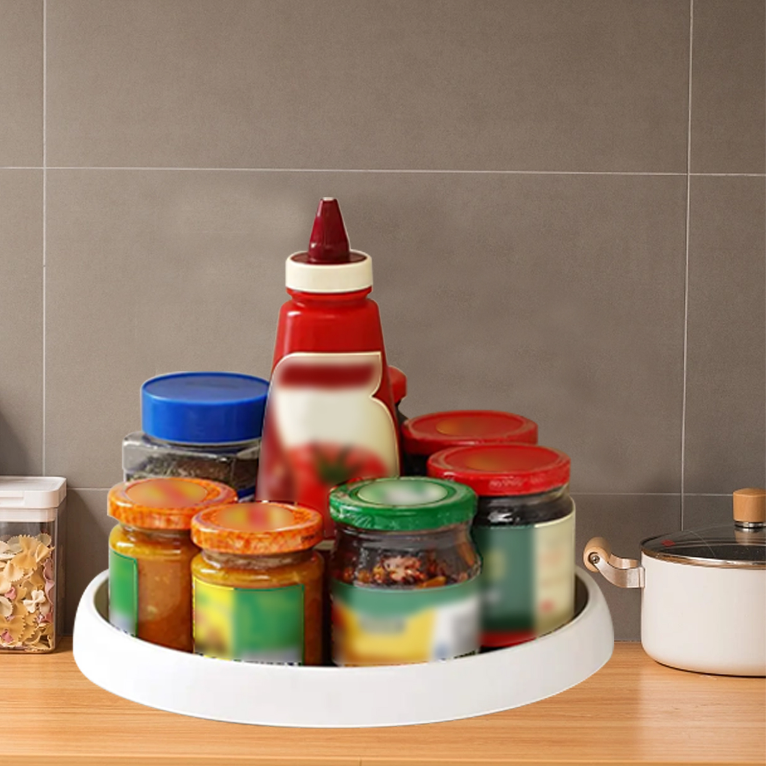 Estante para especias antideslizante con rotación de 360 ​​grados, tocadiscos con bandeja de almacenamiento de Base ancha, organizador giratorio para condimentos de cocina