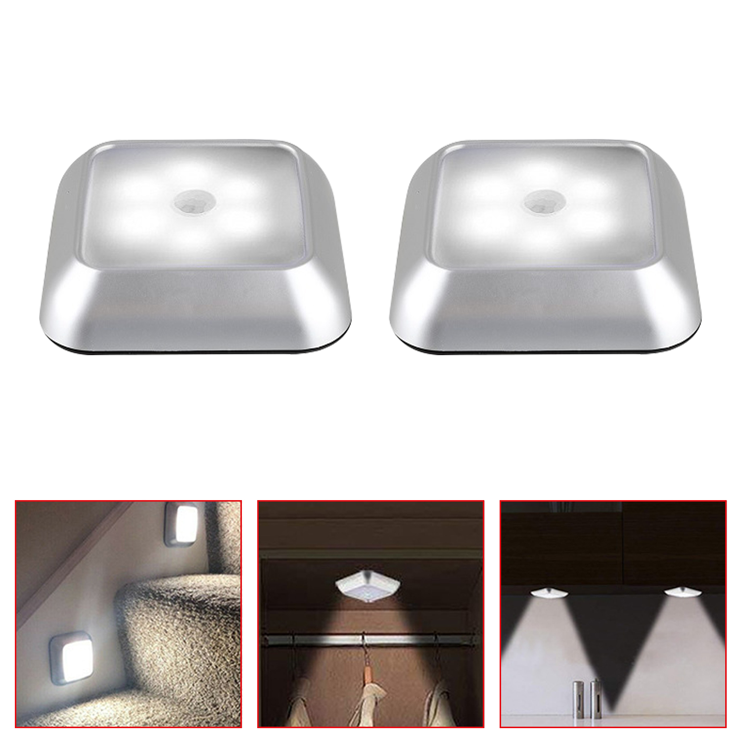 Luz de noche con Sensor de movimiento LED alimentado por batería, iluminación inalámbrica, luz para escaleras, lámpara de pared del dormitorio para armario, baño, armario, hogar