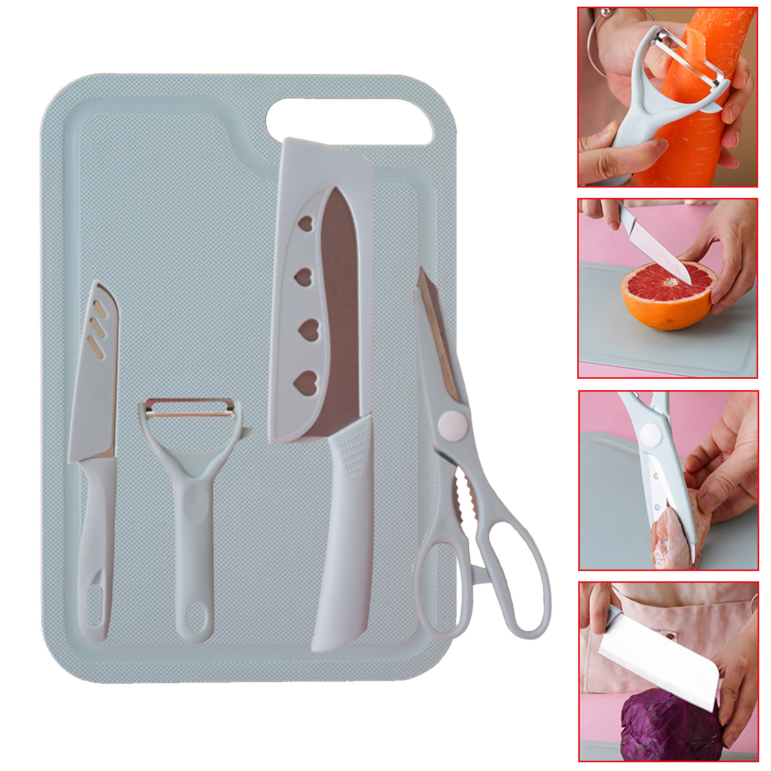 Juego de cuchillos de cocina de acero inoxidable, 3/4/5 unidades, tabla de cortar, peladores de frutas y verduras, utensilios de cocina, juego de cuchillos