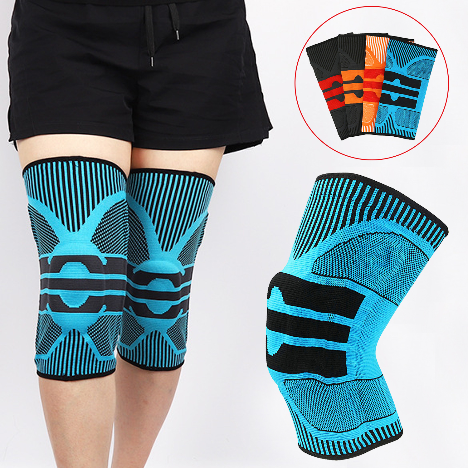 Rodillera profesional Rodilleras deportivas Rodilleras tejidas de silicona Soporte elástico Rodilla Menisco Sentadillas Correr Baloncesto Leggings para hombres y mujeres