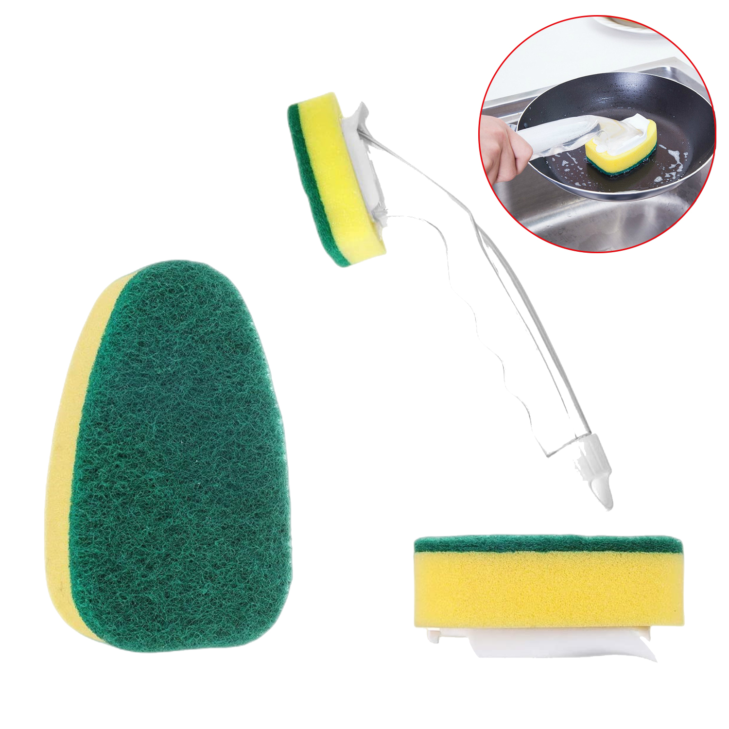 Long Handle Liquid Pot Brush Kitchen Degreasing Dishwashing Sponge Scrub Dishwashing Cleaning Brush