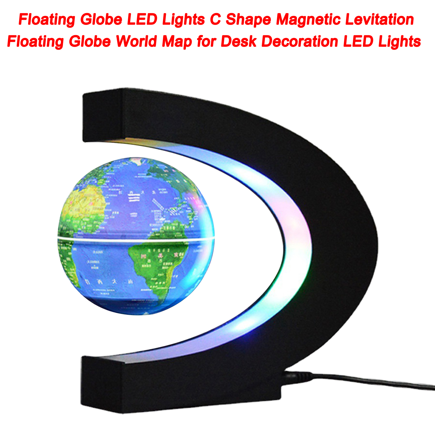 Globo flotante Luces LED Forma de C Levitación magnética Globo flotante Mapa mundial para decoración de escritorio Luces LED 