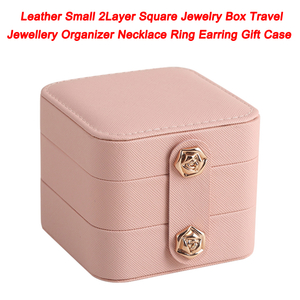Caja de joyería cuadrada de doble capa pequeña de cuero PU al por mayor, organizador de joyas de viaje, collar, anillo, pendiente, caja de regalo