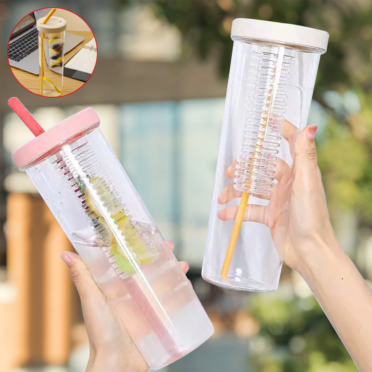 Fruit Infuser Water Bottle with Straw 700ml Large Capacity Foldable Water Bottle