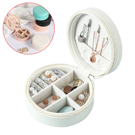 Caja redonda para joyas de viaje para mujer, organizador de almacenamiento de joyas de PU, collar, pendientes, anillos, minicaja de regalo