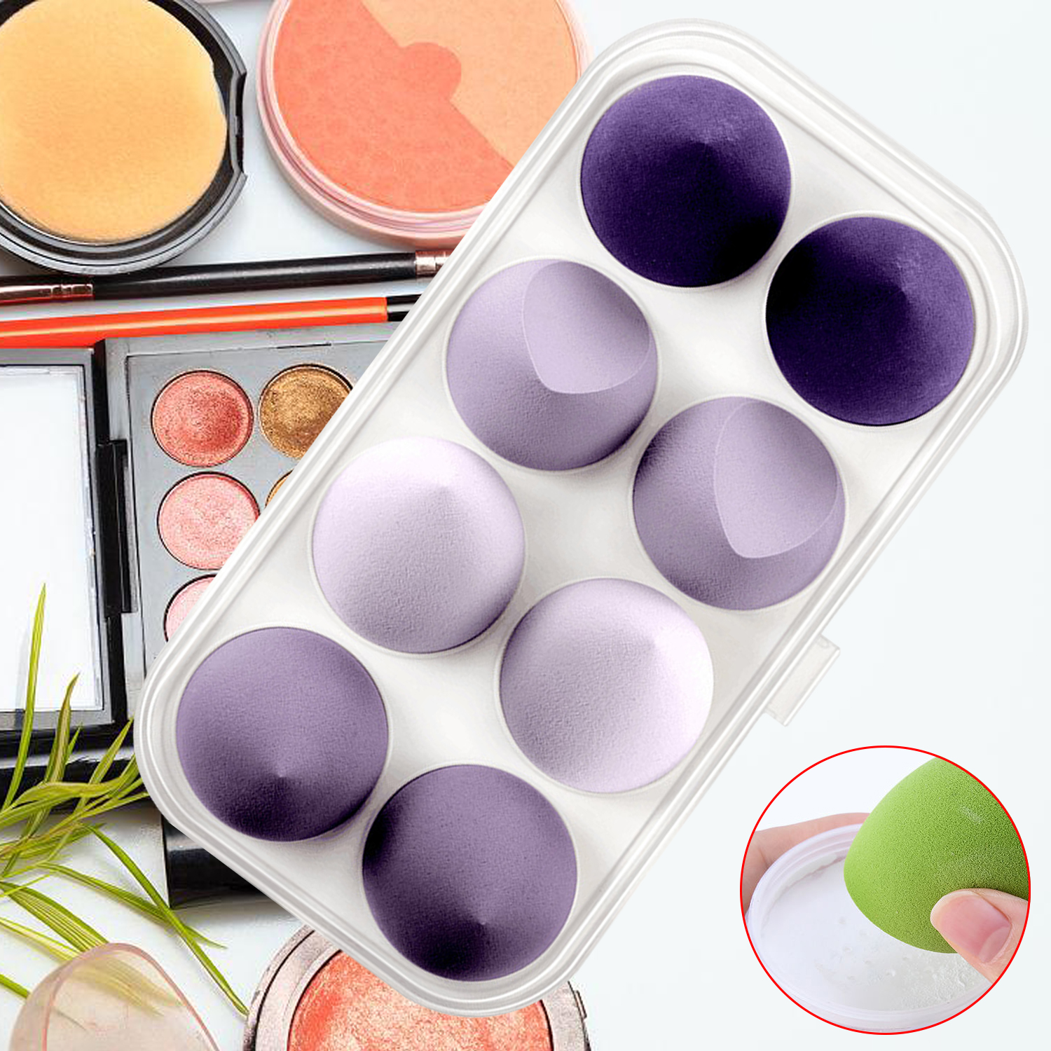 Esponja de maquillaje supersuave respetuosa con el medio ambiente de microfibra, 8 Uds., con caja de belleza, juego de huevos de esponja de maquillaje