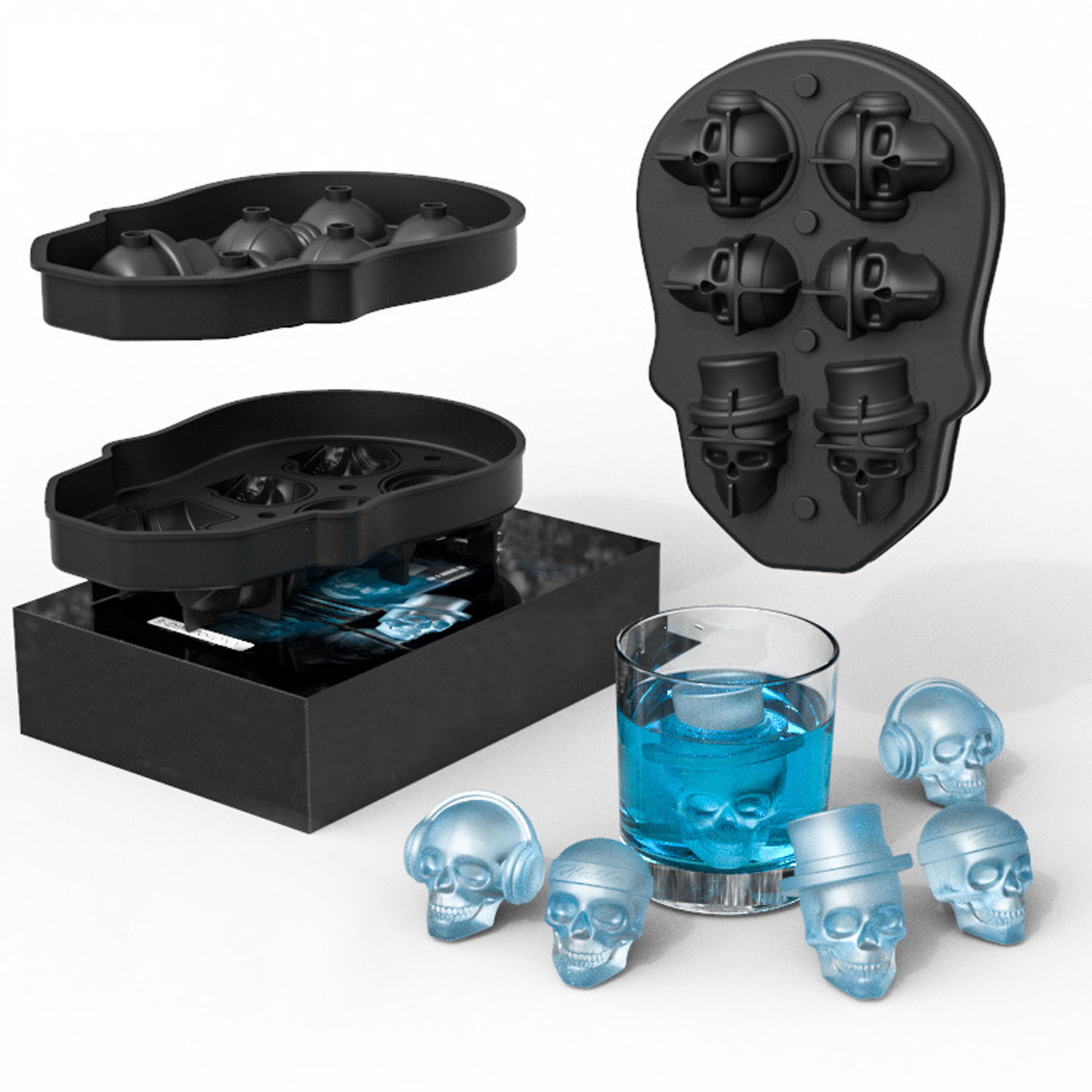Una bandeja de cubitos de hielo de silicona, cubitos de hielo de silicona 3D con Mini embudo, perfecto para cócteles de whisky