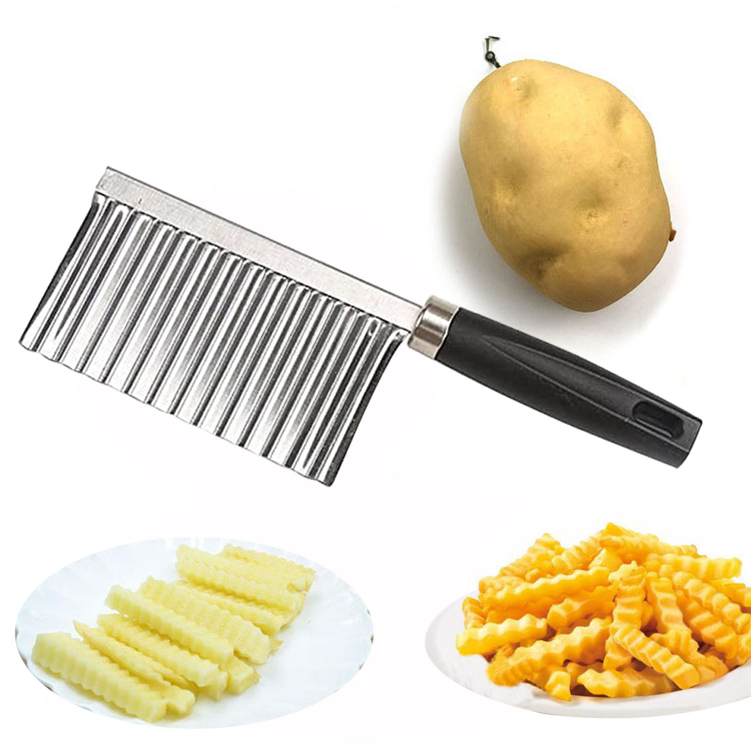 Cuchillo cortador para freír francés arrugado, patatas fritas de zanahoria, verduras, utensilios de cocina para freír francés, cuchillo ondulado multifuncional de acero inoxidable