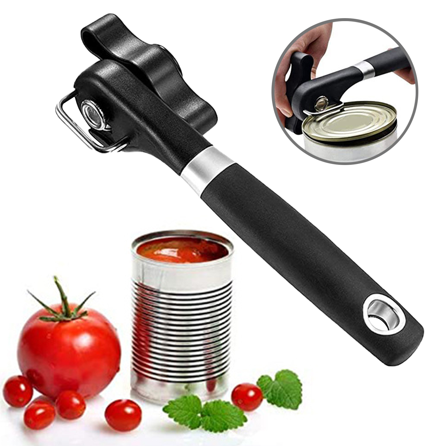Can Opener Smooth Edge Safe Cut Can Opener Handheld with Ergonomics Design No Sharp Edges Can Bottle Opener Kitchen Safety Manual Can Opener