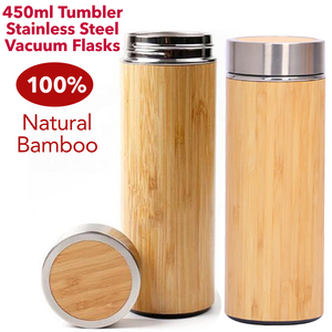 Vaso de bambú natural 450 ml Revestimiento de acero inoxidable Botella termo Frascos de vacío Botellas aisladas Taza de bambú para té Taza de bambú creativa 