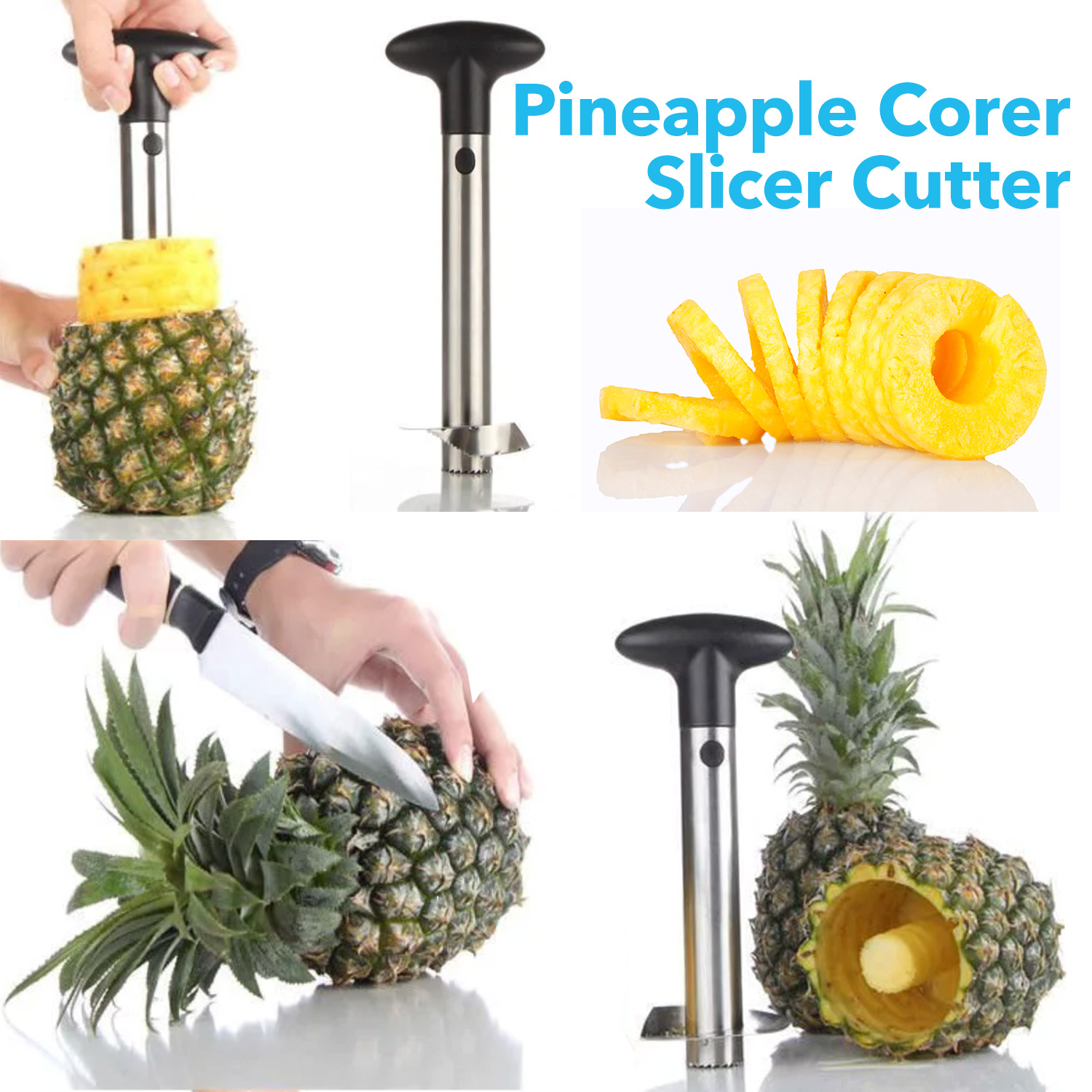 Piña Corer Slicer Cutter Acero inoxidable, Fruit Piña Corer Slicer Cutter Peeler, Herramientas de cocina de acero inoxidable, Kitchen Easy Fruit Cutter Gadget 