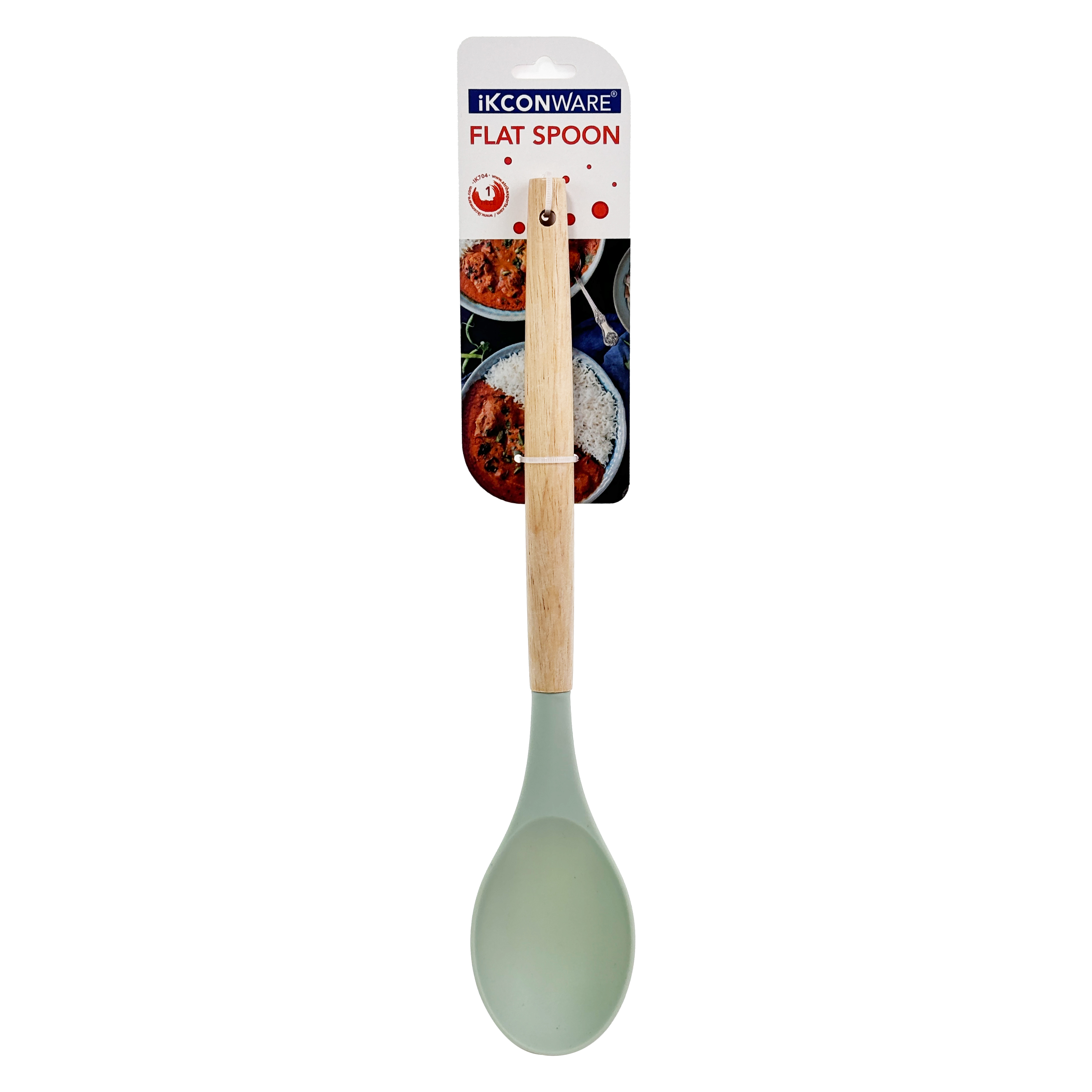 Cuchara de cocina plana de silicona con mango de madera