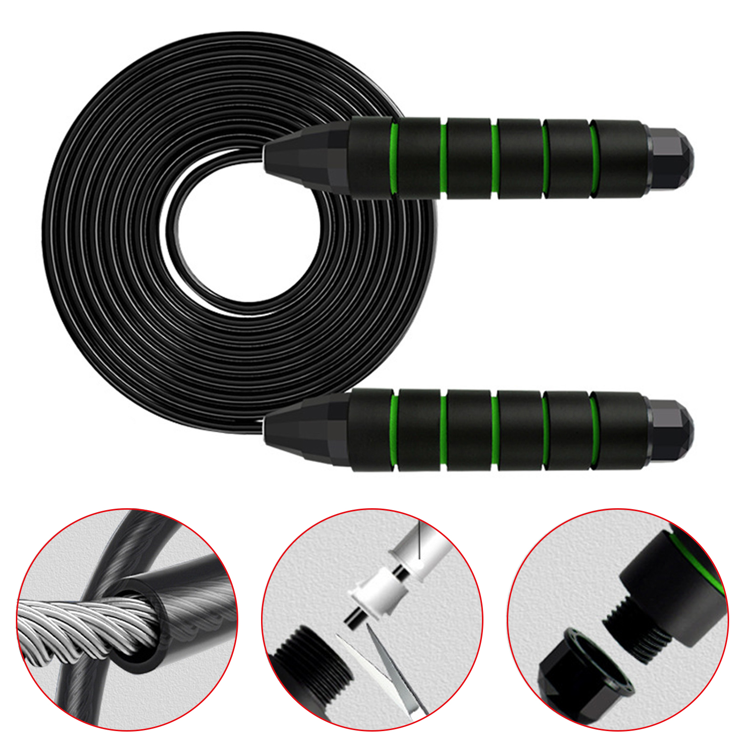 Cuerda para saltar con alambre de acero Alambre de acero ajustable Cojinetes para cuerda para saltar Cable de velocidad rápida sin enredos con espuma viscoelástica 2,8 m de longitud 4,5 mm de diámetro