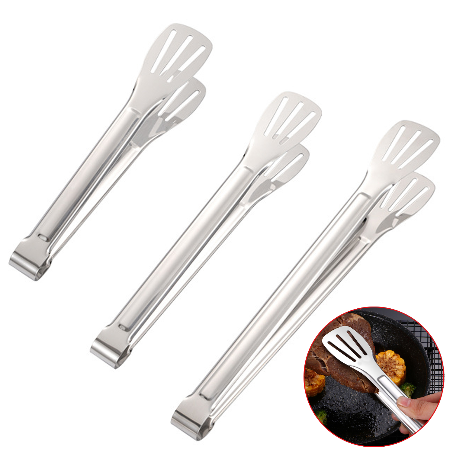 Utensilios de cocina de acero inoxidable, pinza multiusos, pinzas para servir verduras, frutas, pan, bistec frito, barbacoa