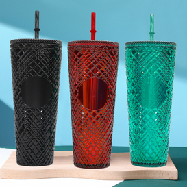 Taza plástica Jeweled del vaso de la taza de café tachonada de la pared doble 24OZ