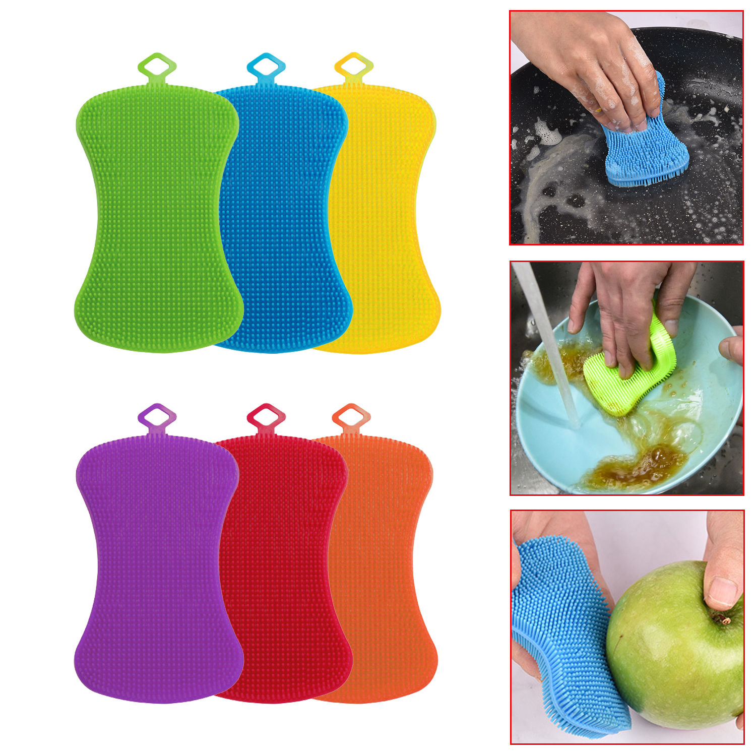 Esponja de silicona para lavar platos, esponja de silicona para fregar, cepillo para platos, cepillo de silicona de doble cara para platos de cocina, frutas y verduras