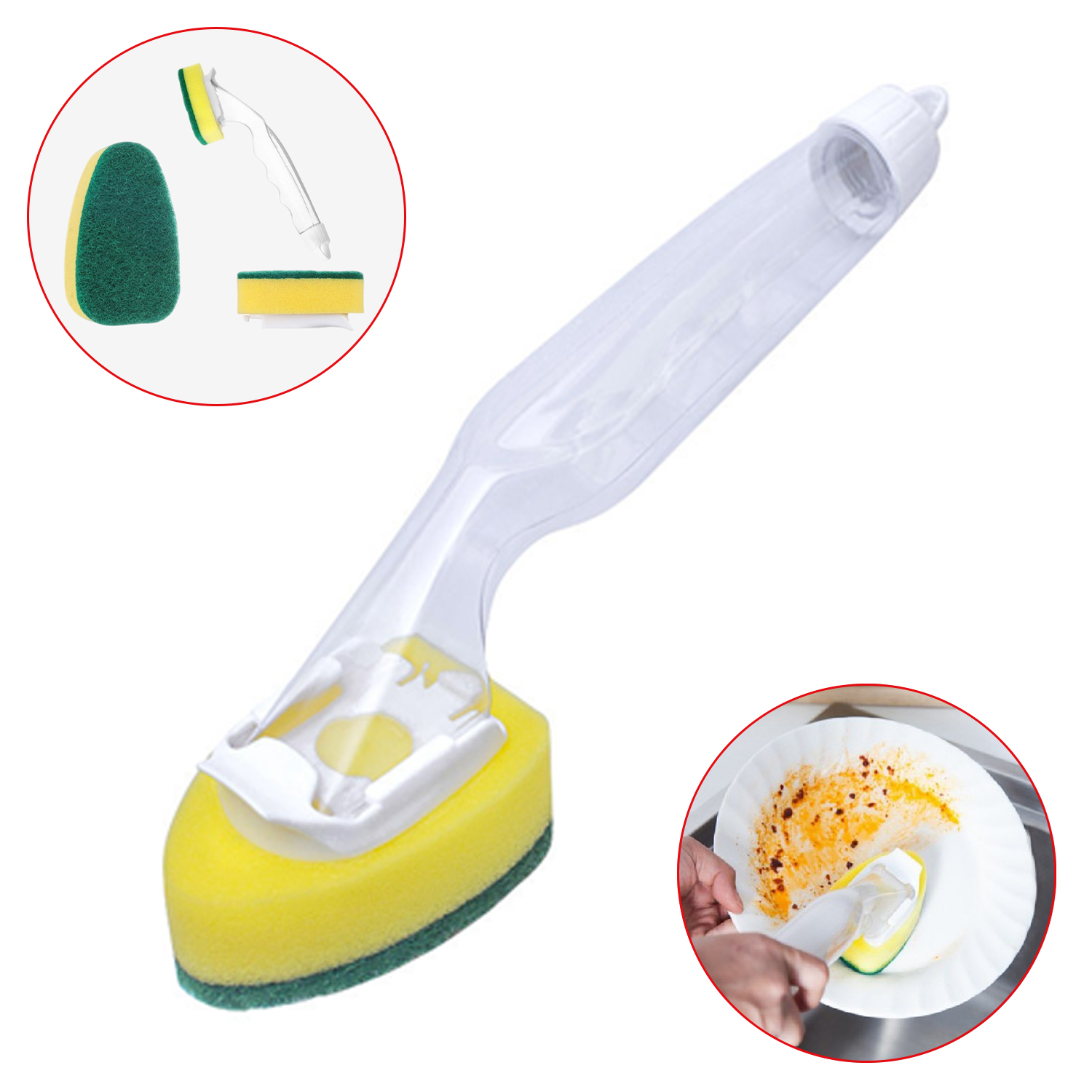 Long Handle Liquid Pot Brush Kitchen Degreasing Dishwashing Sponge Scrub Dishwashing Cleaning Brush