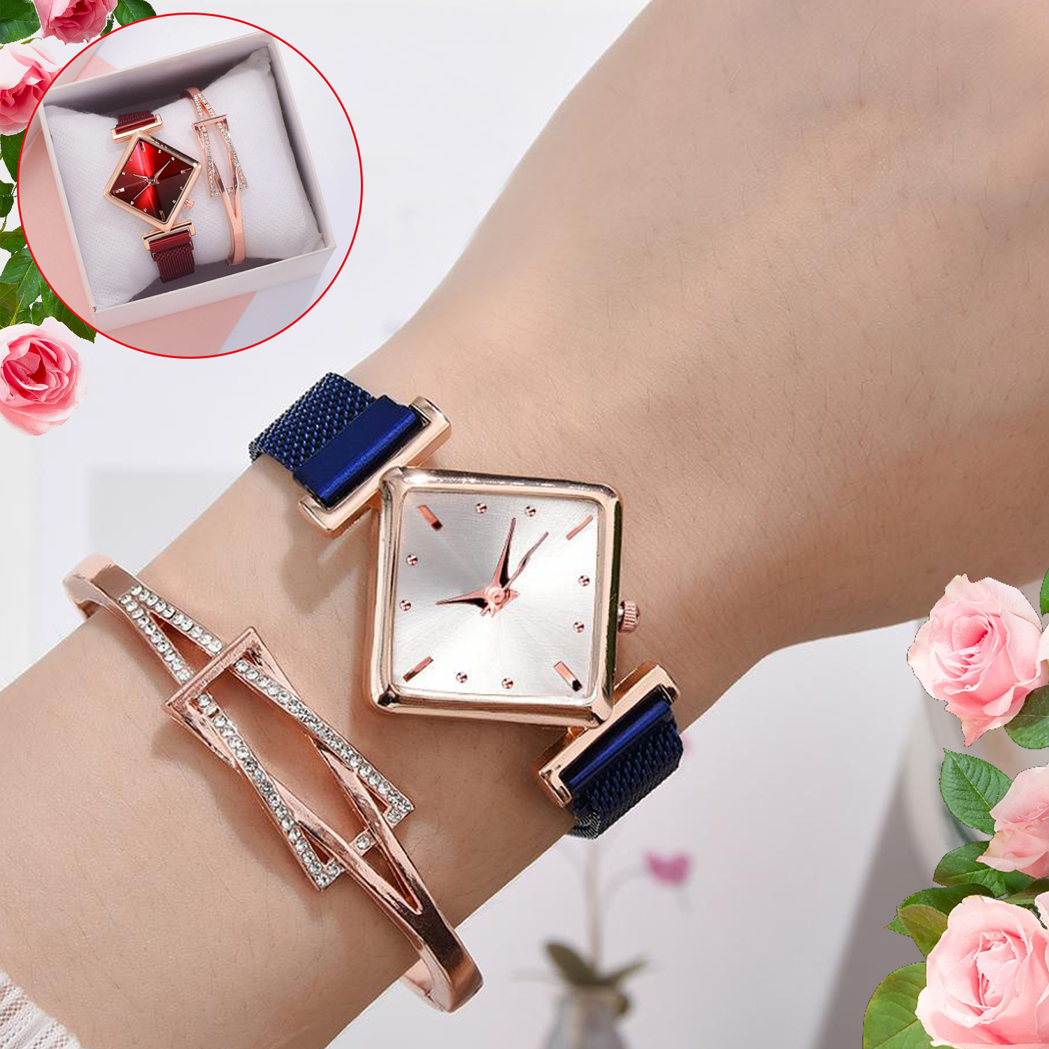 Reloj cuadrado para mujer, de lujo, con hebilla magnética de cuarzo, relojes de Color degradado, reloj de pulsera de moda para reloj de regalo