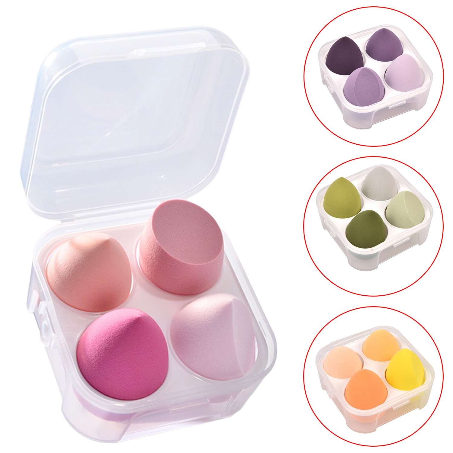 Venta al por mayor de esponjas de belleza con caja de huevos, base Facial de belleza, juego de licuadora de esponja de maquillaje facial 