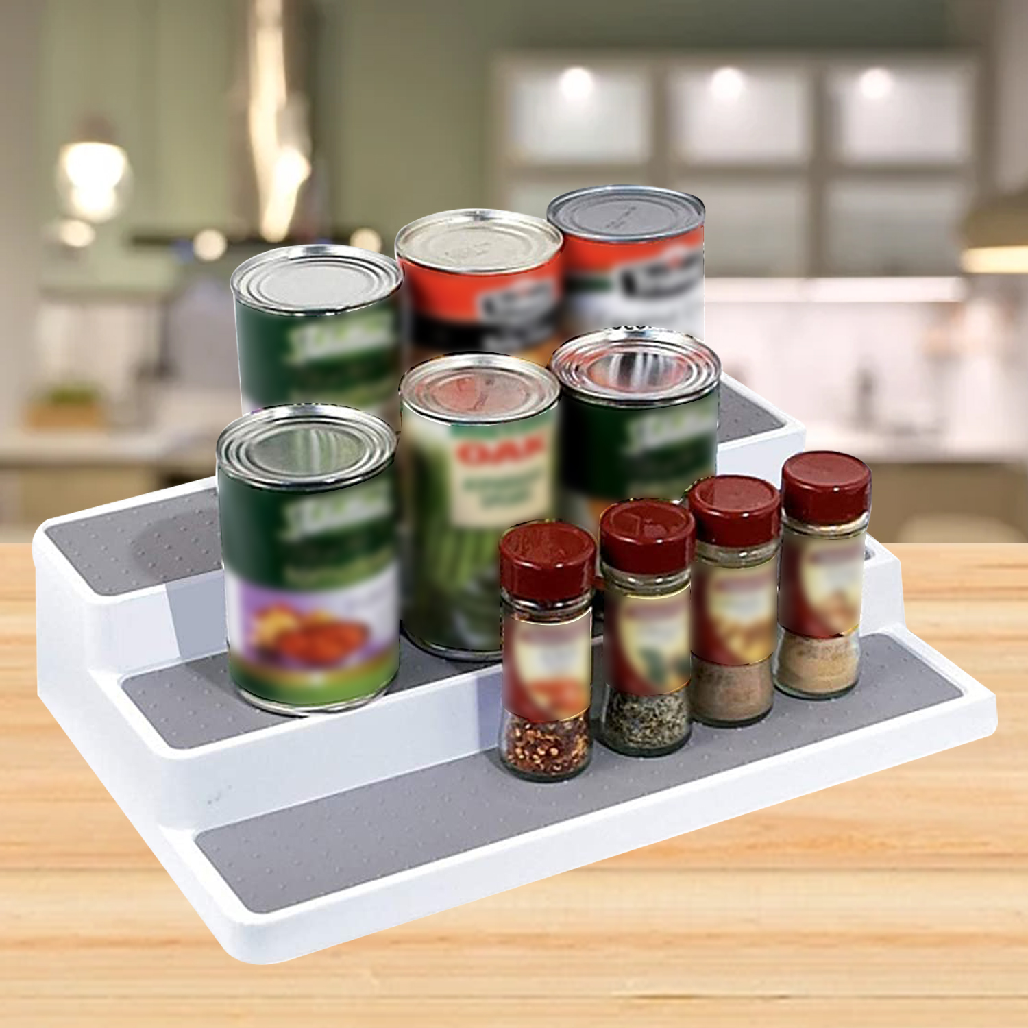 Estante de especias con forma de escalera, soporte de almacenamiento de condimentos portátil de tres capas, organizadores ajustables, decoración de cocina para el hogar