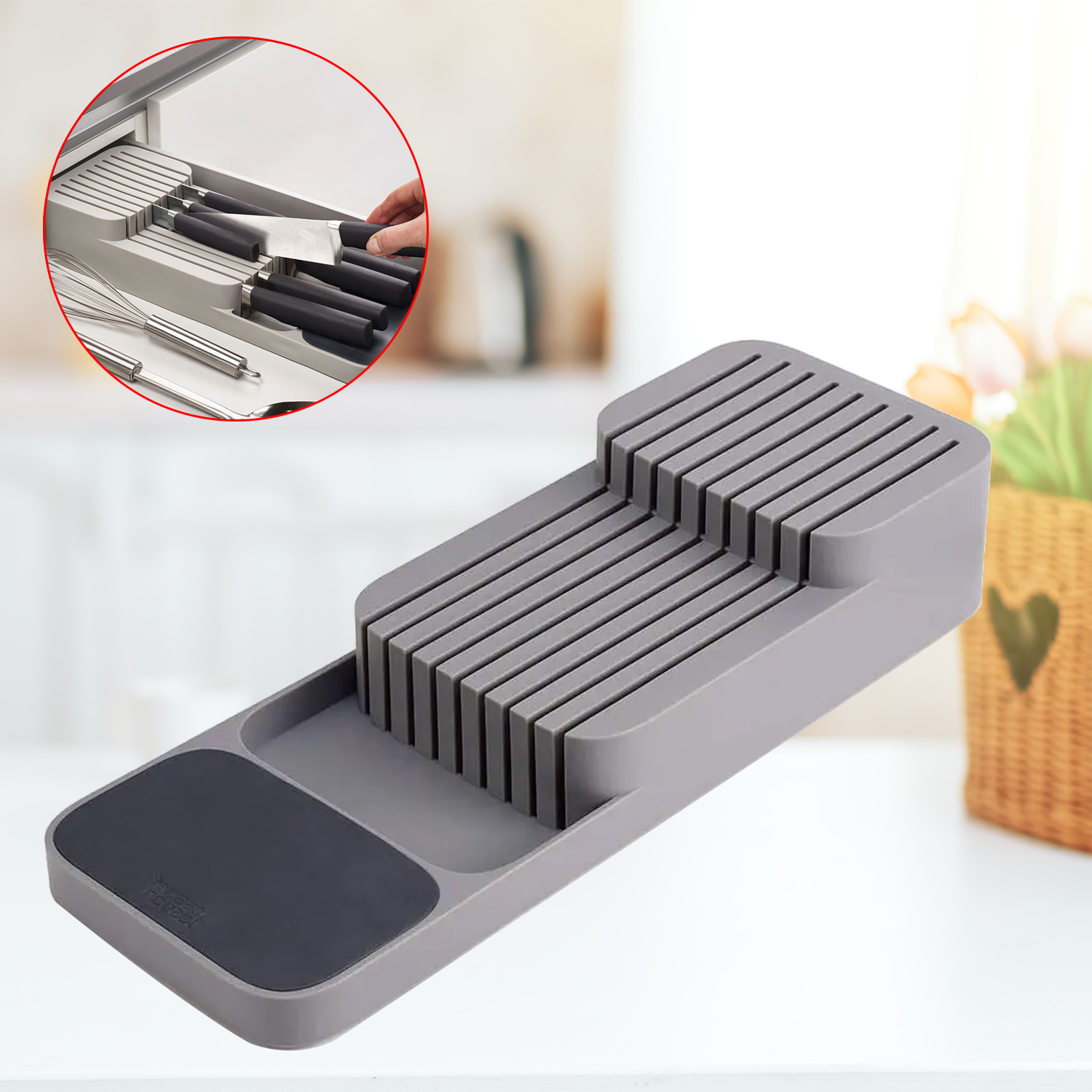 Caja de almacenamiento de cuchillos de plástico, soporte Universal para cuchillos, cajón organizador de cubiertos, bandeja, estante de utensilios, caja de almacenamiento de cuchillos para cocina