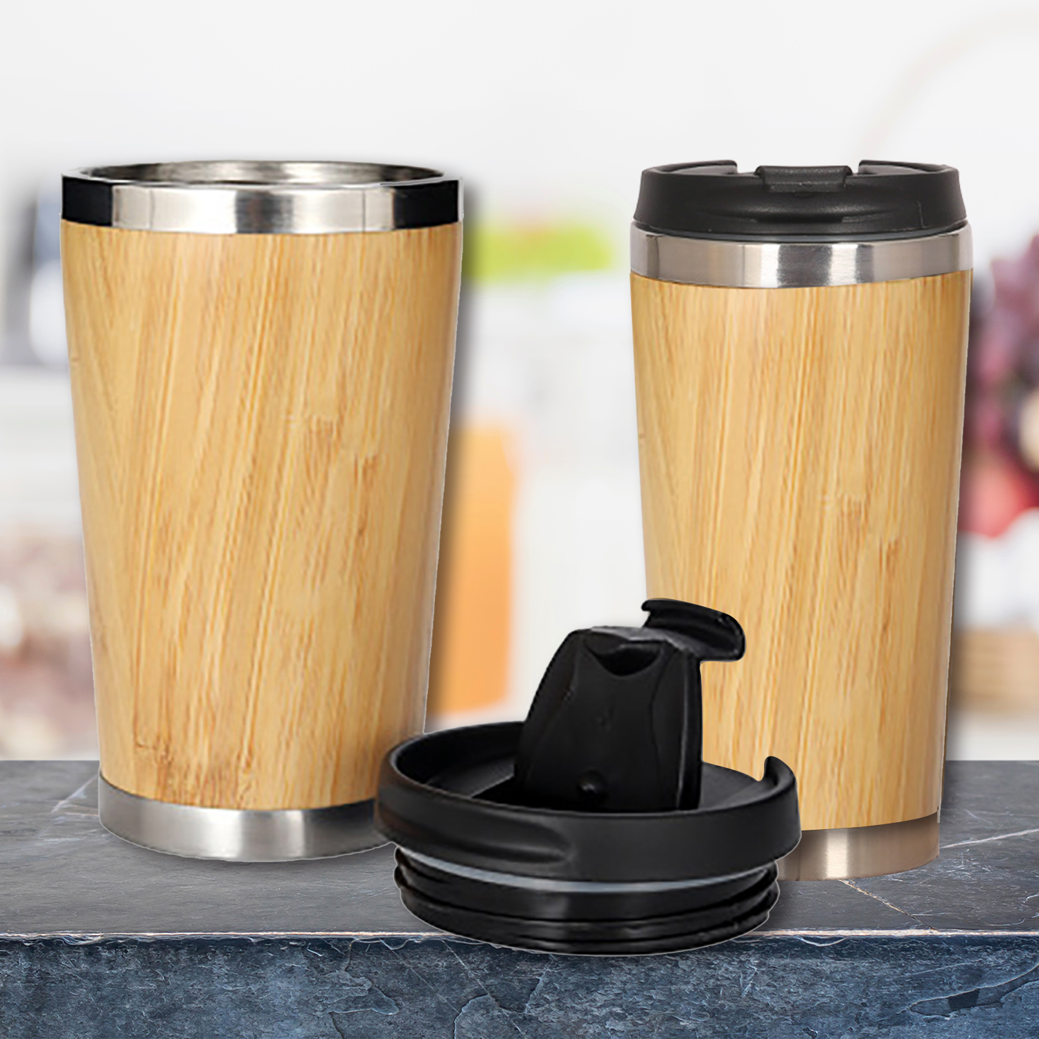 Tazas de vaso de bambú Taza de viaje de fibra de bambú Acero inoxidable sostenible con tapa Taza de café Botellas de vaso Cerveza Taza de café Taza de té