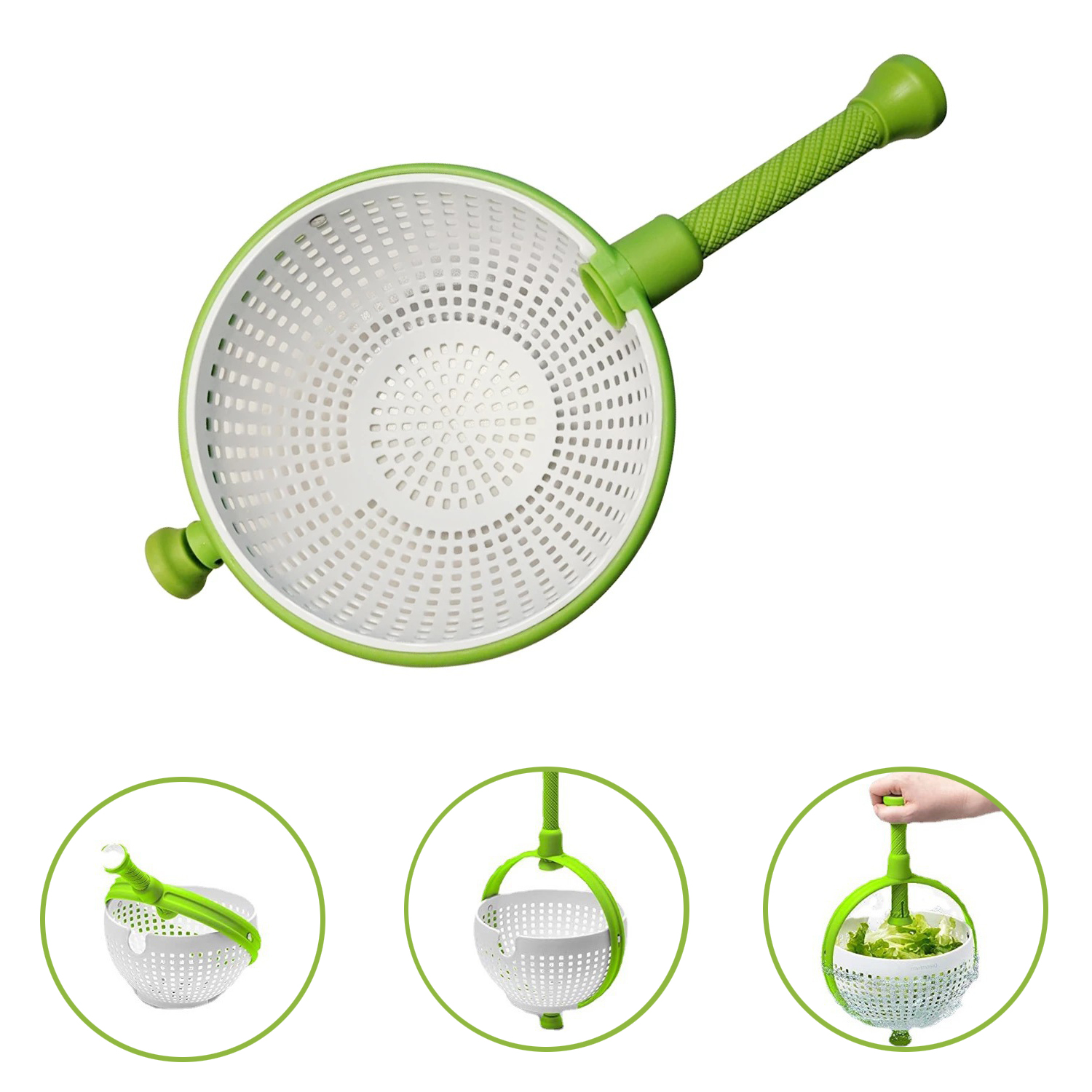 Salad Spinner Non-Scratch Nylon Spinning Colander Lettuce Spinner Colander with Collapsible Handle