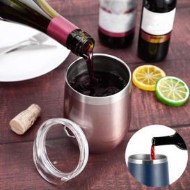 Vaso de vino de acero inoxidable con tapa y pajita Vaso aislado al vacío de doble pared de 12 oz para bebidas frías y calientes, café, vino, cócteles 